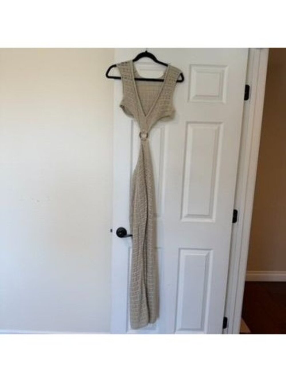 Crochet Open Knit Cream Cut Out Maxi Beach Dress Size Medium NWOT